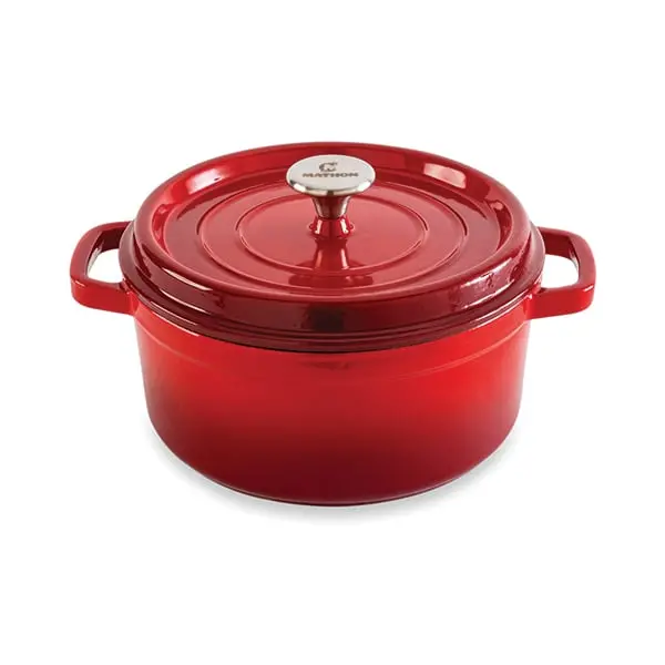 24 Cm Round Enamel-Coated Cast Iron Dutch Oven – 3.7 L, Red By Mathon 1