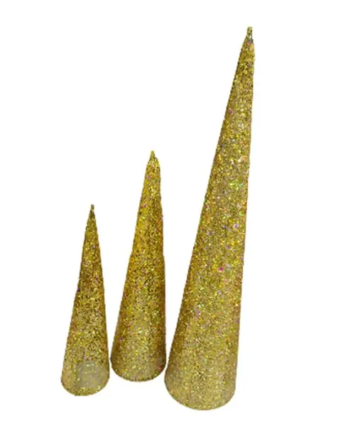 3-In-1 Tree & Cone Decor Set – Gold Metallic Finish, Model 831-Mx2429-684B 1
