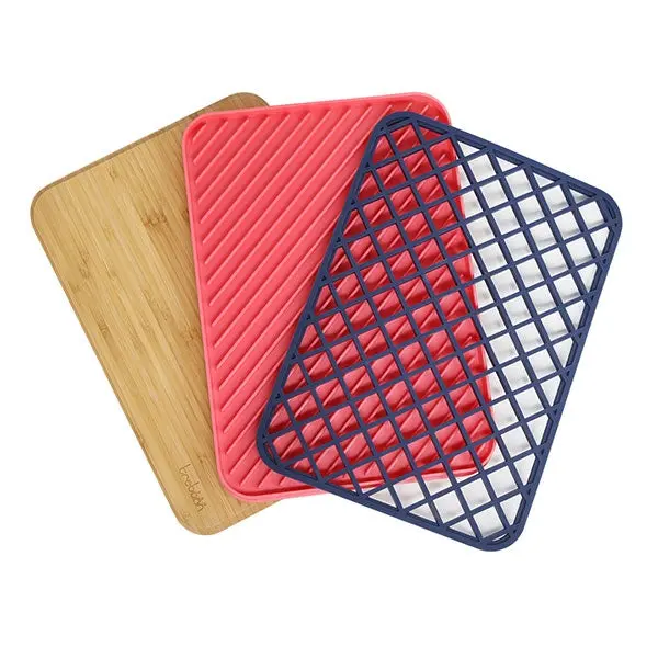 3-Piece Bamboo Cutting Board Set – Includes Drainboard & Non-Slip Mat – Trilogy Trebonn 1