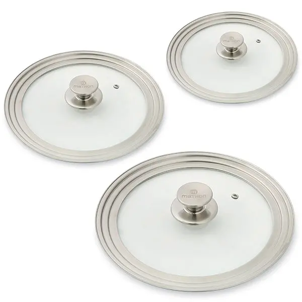 3-Piece Multi-Size Glass-And-Stainless Lid Set (16–32 Cm) – Mathon 1