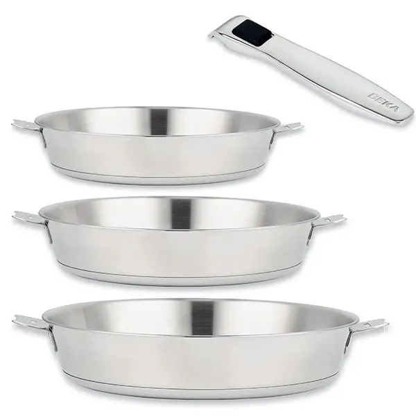 3-Piece Stainless Steel Frying Pan Set (20, 24, 28 Cm) With Detachable Handles – Evolution By Beka 1