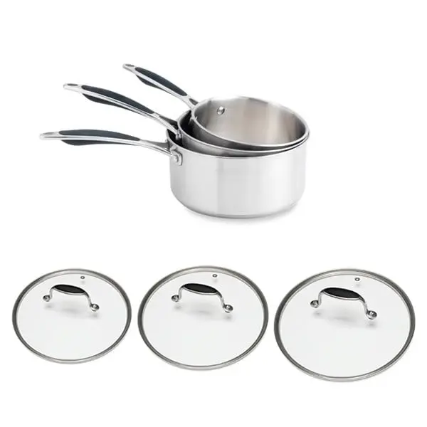 3-Piece Stainless Steel Saucepan Set (16, 18, 20 Cm) With 3 Tempered Glass Lids – Excell’Inox By Mathon 1