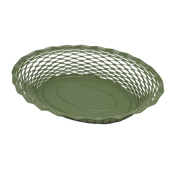 30 Cm Vintage Olive Green Oval Serving Basket By Roger Orfèvre 1