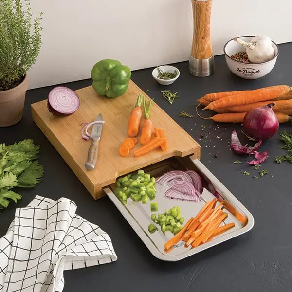 34 Cm Bamboo Cutting Board With Removable Stainless Steel Tray – Mathon 1