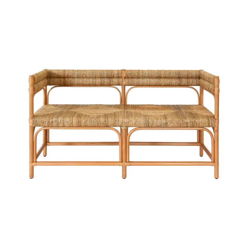 Ajax Textured Rattan And Seagrass Bench With Natural Fiber Weave 1