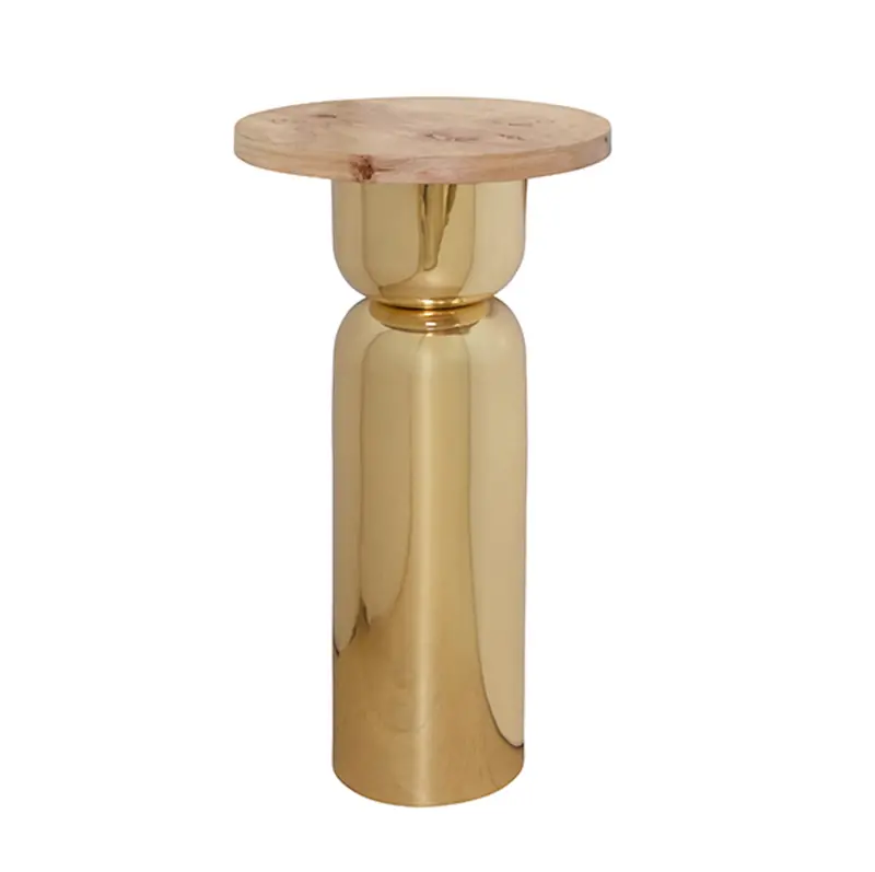 Alina Round Side Table — Polished Brass Frame With Burlwood Top 1