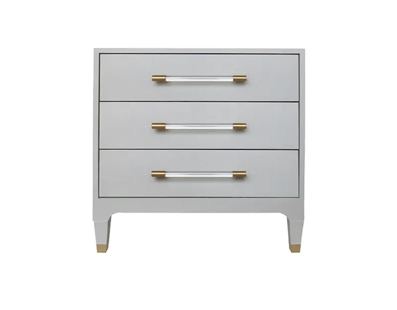 Amber Grey Shagreen Three-Drawer Side Table Featuring Acrylic And Brass Hardware 1