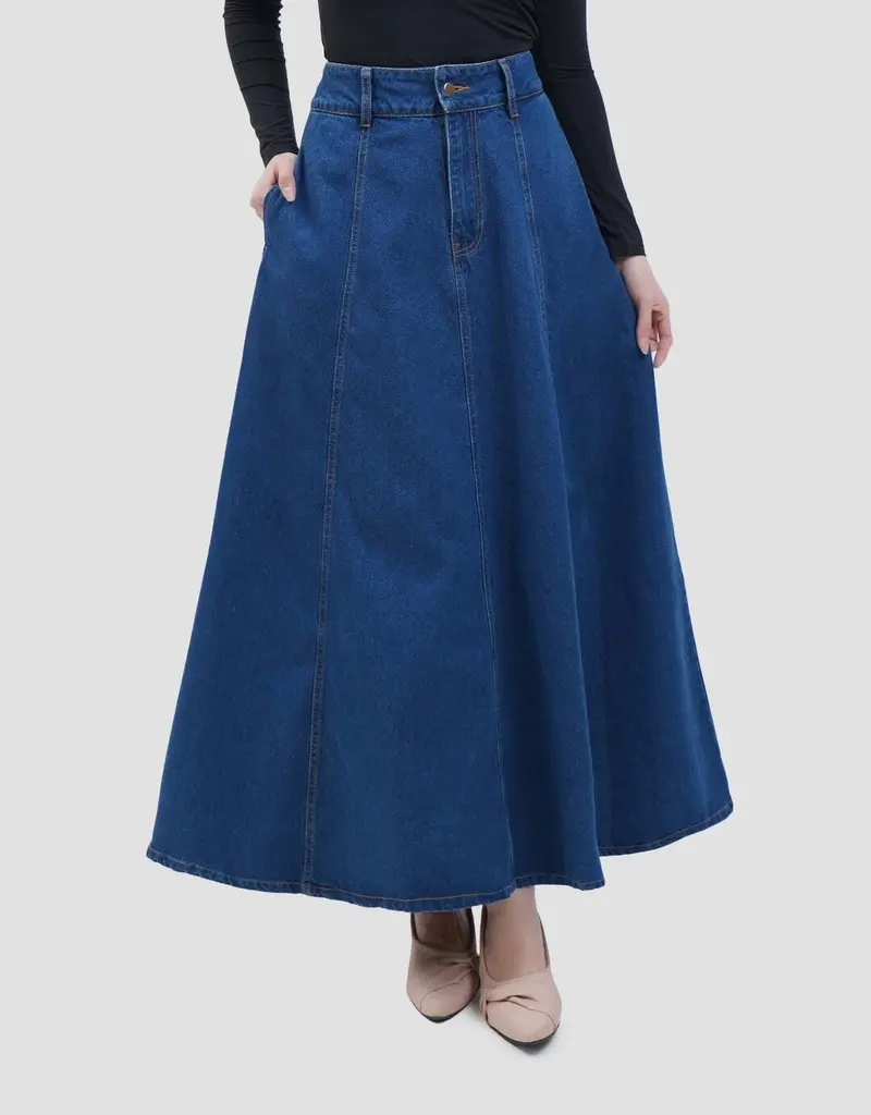 Annisa Flared Denim Maxi Skirt For Women 1