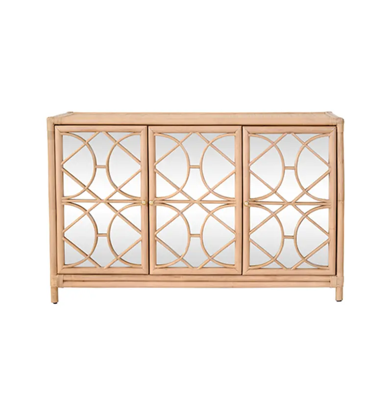 Aria Natural Rattan Buffet Cabinet With Mirrored Doors And Customizable Shelves 1