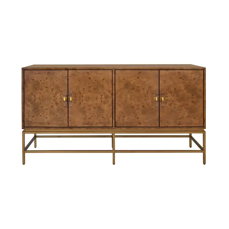 Ariel Dark Burlwood Buffet With Four Doors And Antique Brass Hardware 1