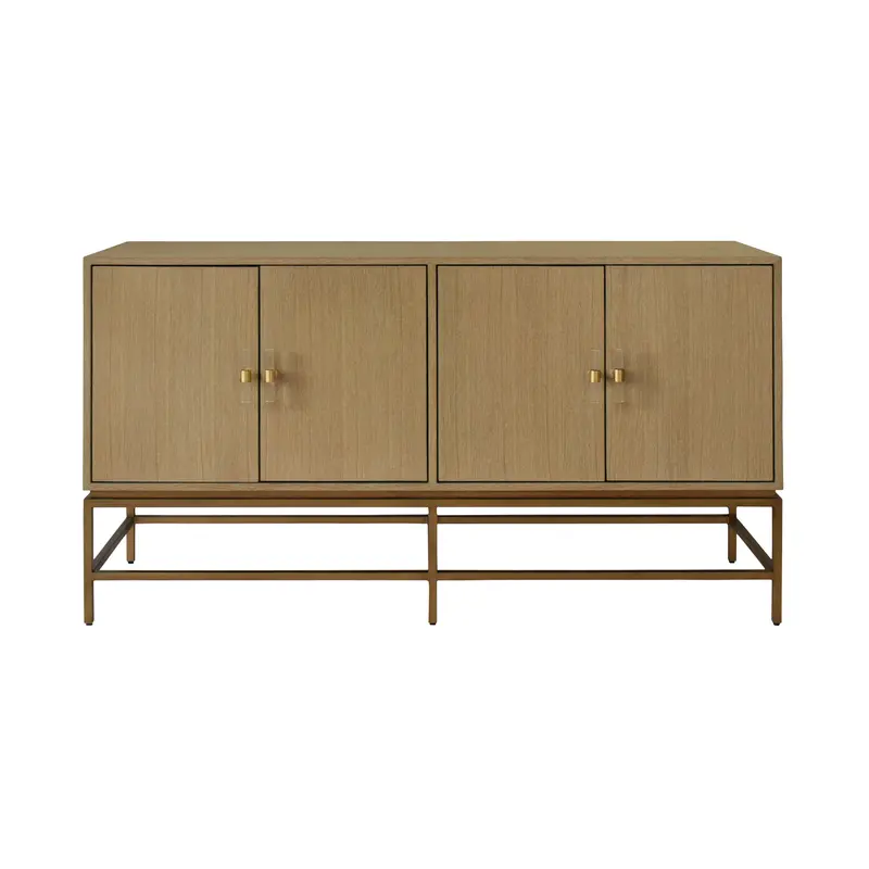 Ariel Four-Door Buffet In Cerused Oak With Antique Brass Accents 1