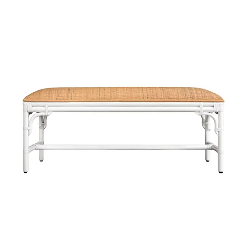 Asha Rattan Bench With Cushioned Top And Painted White Rattan Base 1