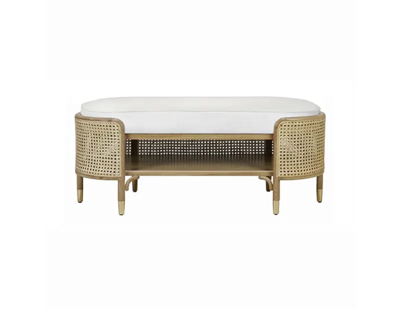 Beale Storage Bench In Cerused Oak, Cane Paneling, And Linen Upholstery 1
