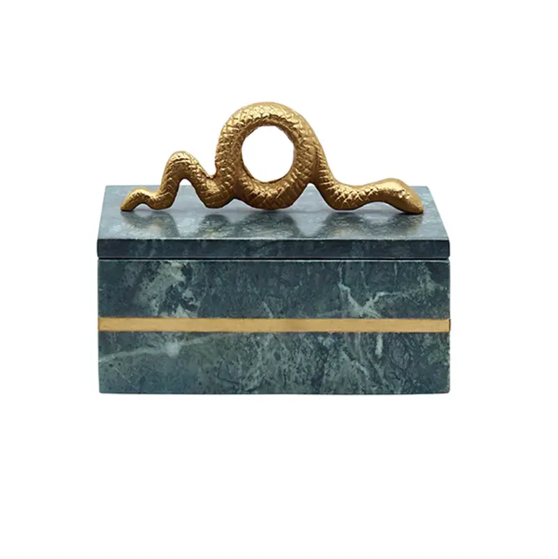 Boa Green Marble And Brass Snake-Themed Decorative Box 1