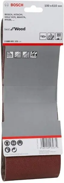 Bosch Sanding Belt – 4 In × 100 Mm × 610 Mm, #80 Grit, Model 3/1 1