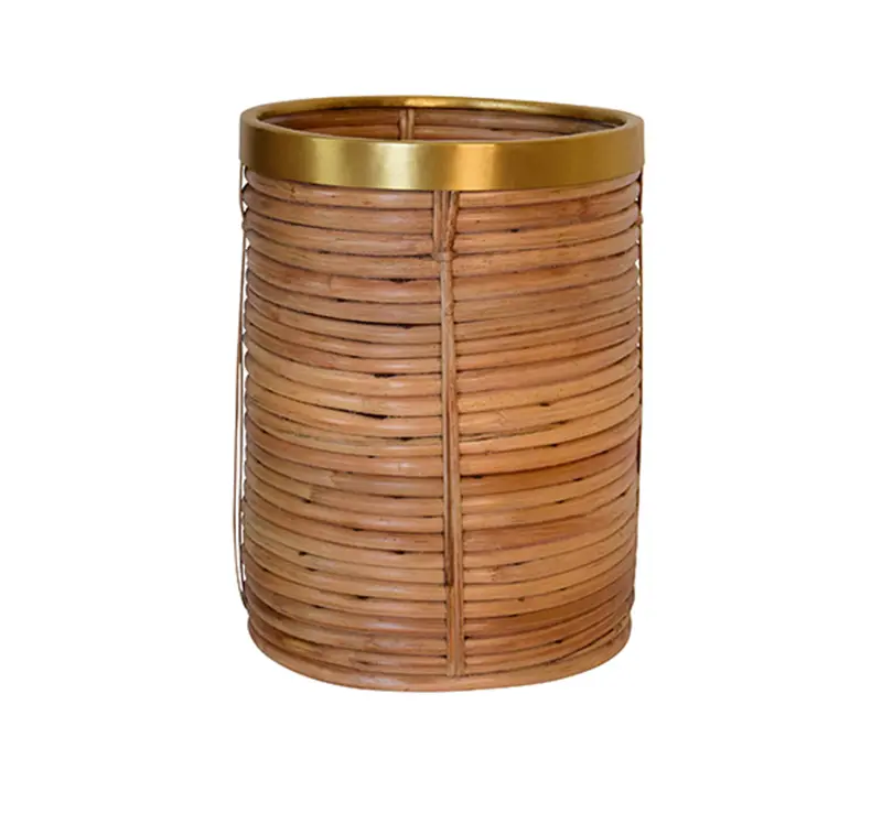 Brim Natural Rattan Wastebasket With Brass Trim 1