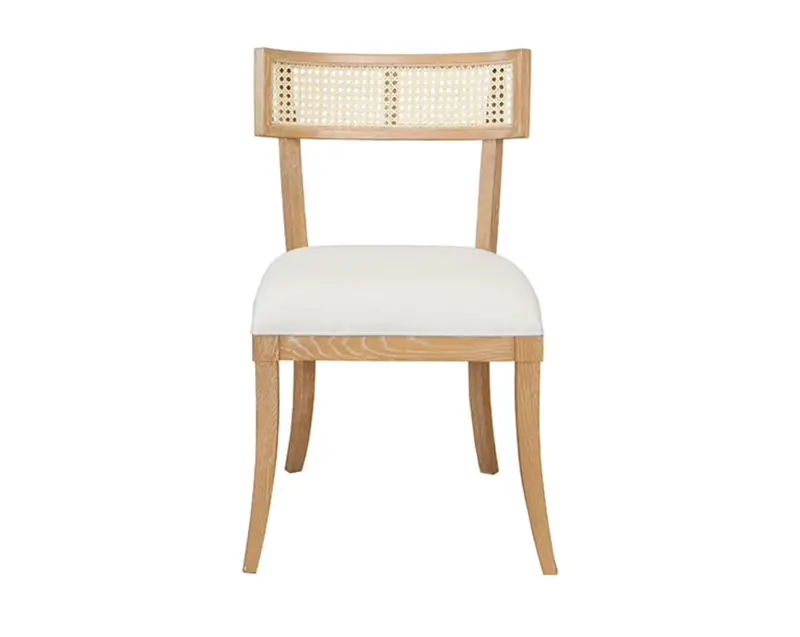 Britta Klismos Dining Chair In Cerused Oak With Linen Seat And Cane Detailing 1