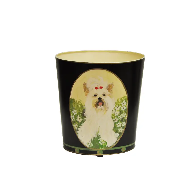 Canine-Themed Hand-Painted Oval Metal Wastebasket – 7 Artistic Designs 1