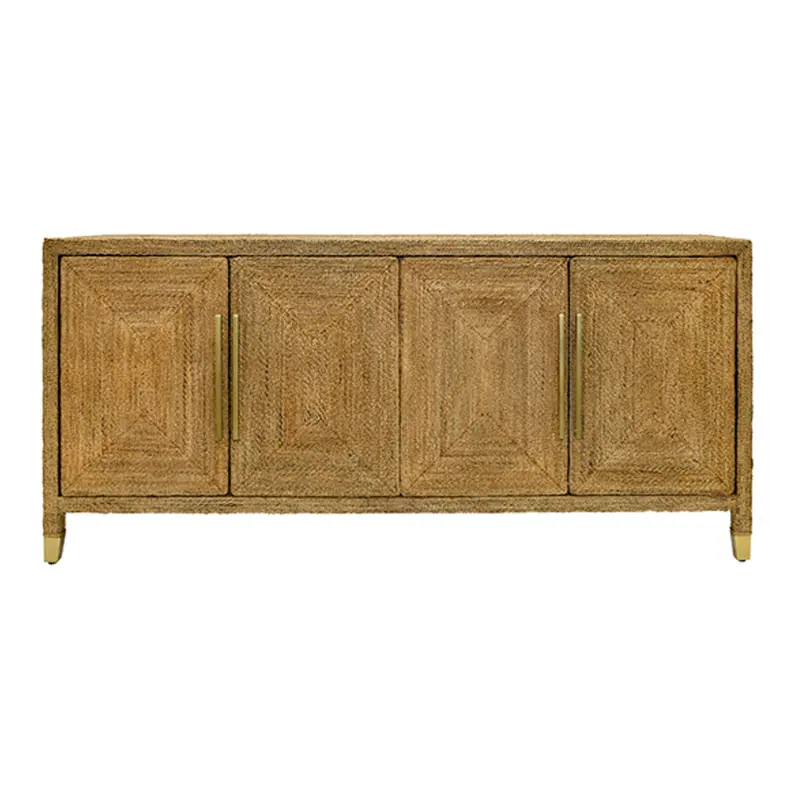 Casey Four-Door Buffet Wrapped In Rope Texture With Satin Brass Hardware 1