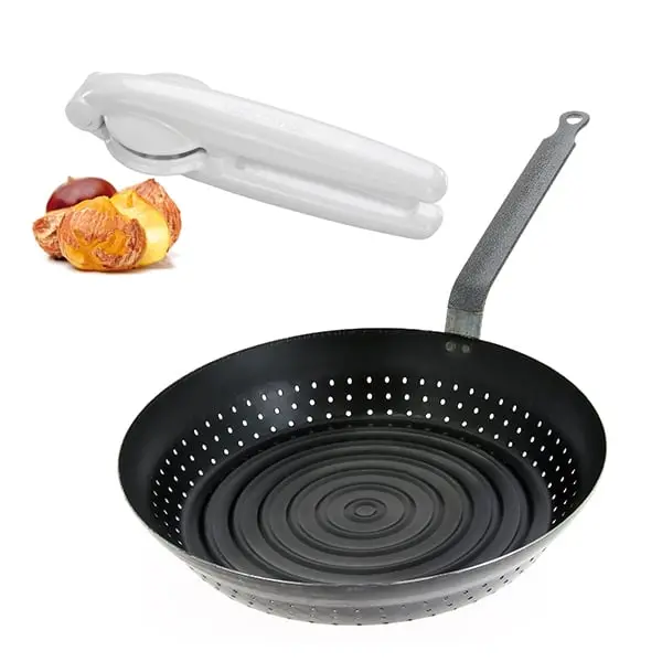 Castanet Roasting Pan Kit: 28 Cm Chestnut Pan + Chestnut Cutter 1