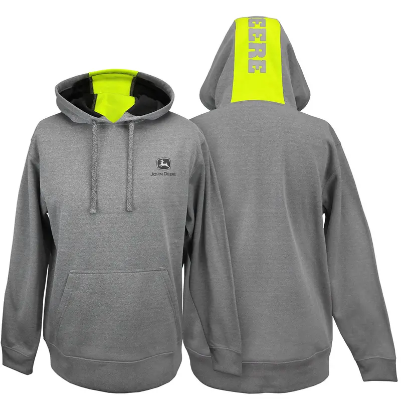 Charcoal Polyester Hoodie For Men Featuring John Deere Logo 1