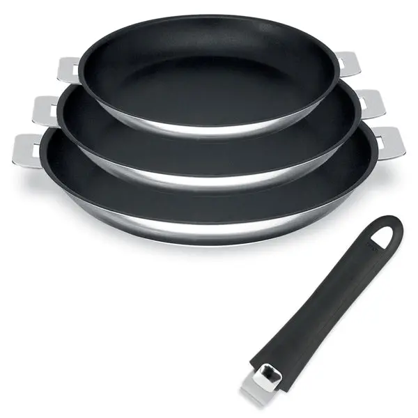 Cristel Mutine Non-Stick Stainless Steel Fry Pan Set – 20/24/26 Cm With Detachable Handles 1