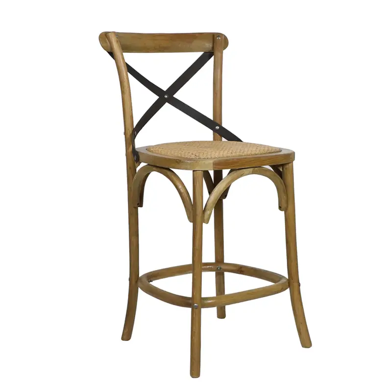 Crossroads Counter Stool Featuring Solid Wood Frame And Wrought Iron Caning 1