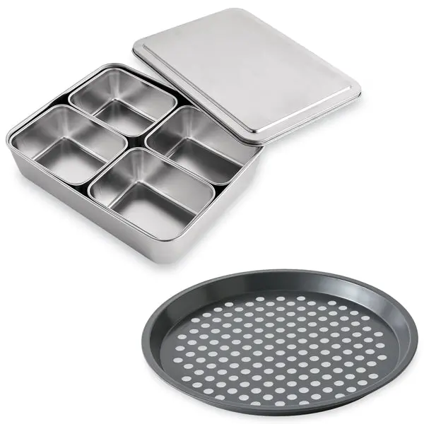 Culinary Prep Set – 5 Stainless Steel Mixing Bowls + Perforated 29.5 Cm Pizza Pan (Mathon) 1
