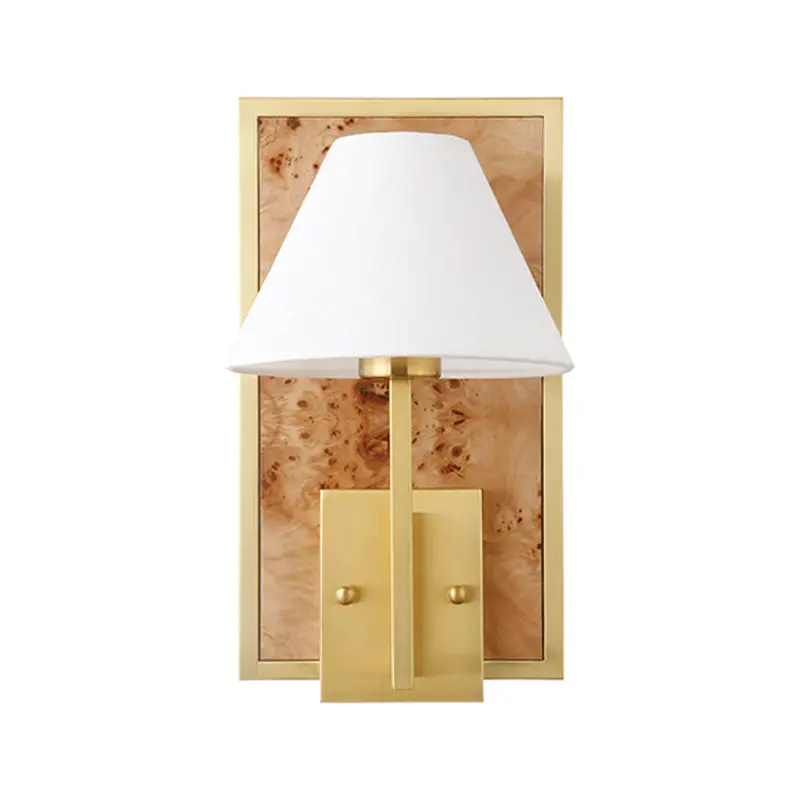 Daren Burlwood Wall Sconce With Brushed Brass Accents And Fabric Shade 1