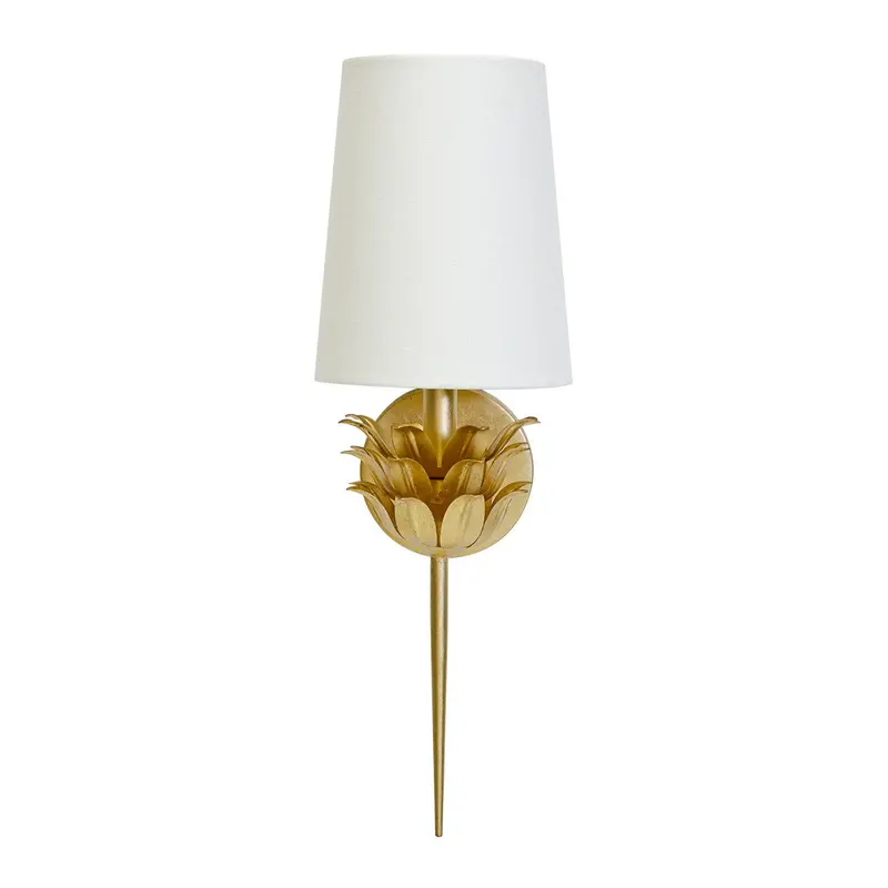 Delilah Wall Sconce With Linen Shade – Gold Or Silver Leaf Trim 1