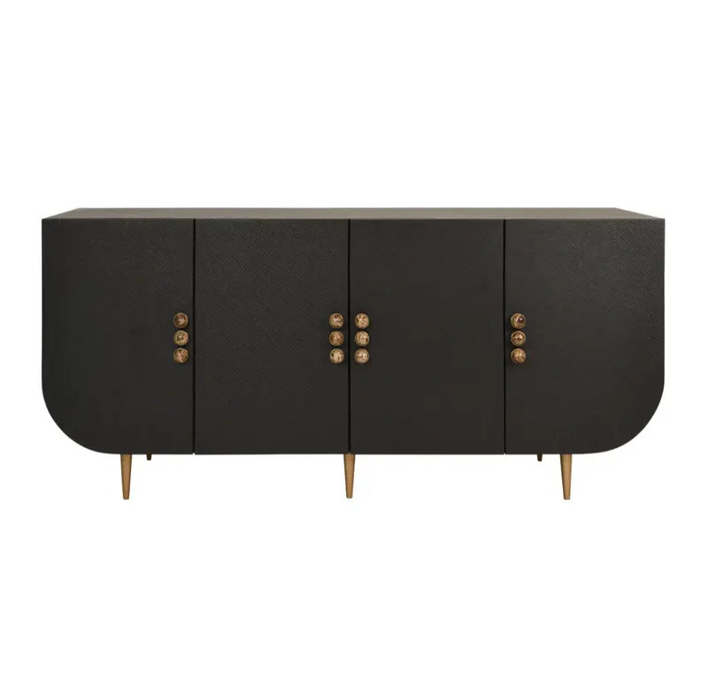 Deluca Black Grasscloth Four-Door Buffet 1