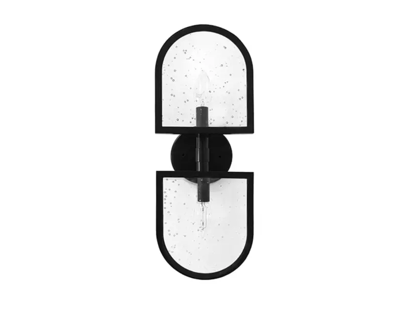 Dexter Mid-Century Wall Sconce With Black Metal Frame And Seeded Glass Shade 1