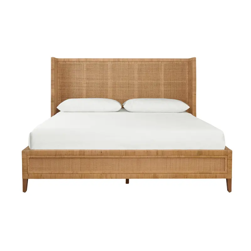 Dolly Rattan Platform Bed With Upholstered Headboard (King/Queen/Twin) 1
