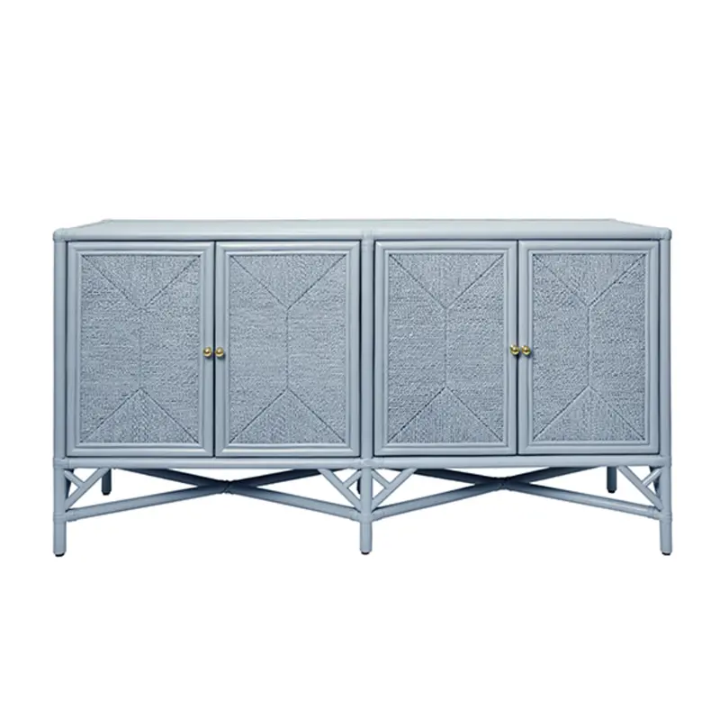 Eleanor Light Blue Rattan Buffet With Rope-Wrapped Front Doors 1