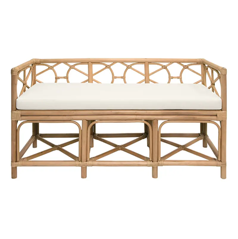 Ferguson Natural Rattan Bench With Stain-Resistant Ivory Linen Cushion 1