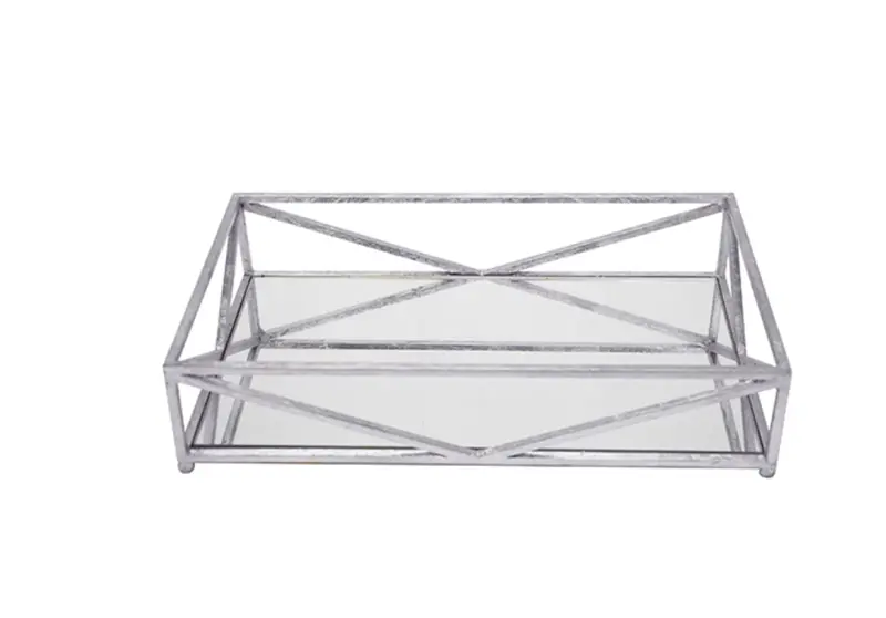 Gavin Tray With Silver Leaf Accents And Beveled Mirror Base 1