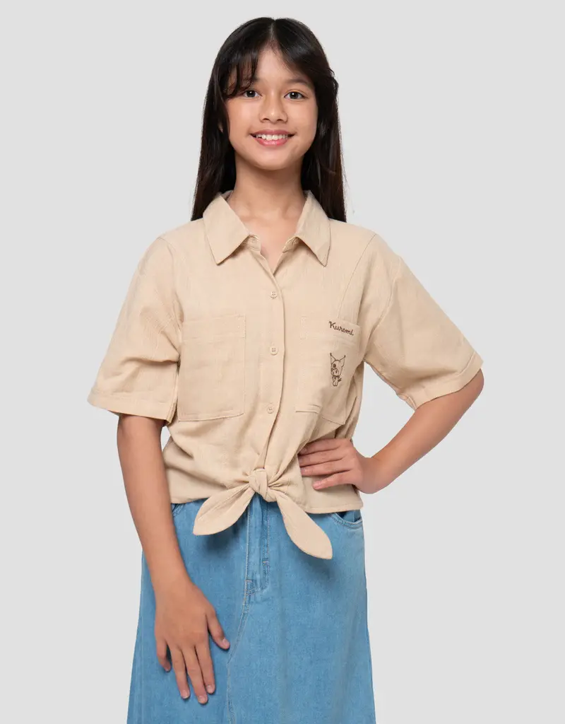 Girls' Ribbon-Trimmed Shirt Top 1