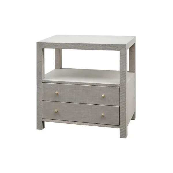 Hattie Side Table In Grey Or Natural Grasscloth With White Lacquer Base 1