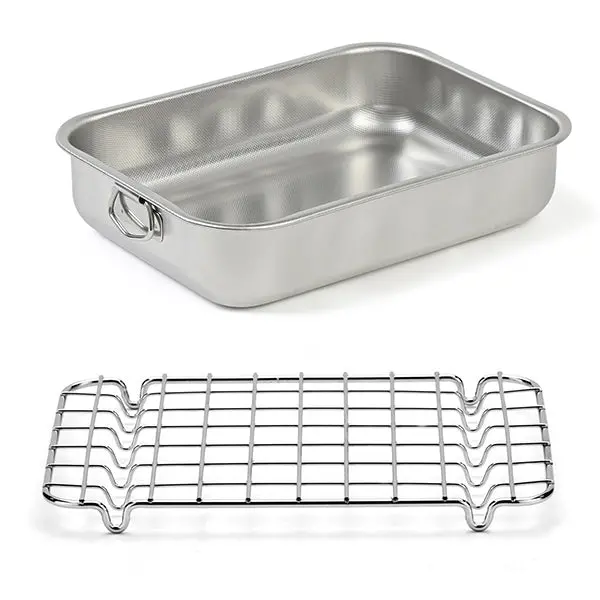 Heavy-Duty Rectangular Oven Dish & Rack Combo – 40 Cm Pan + 38 Cm Steel Rack, Steel Pan 1