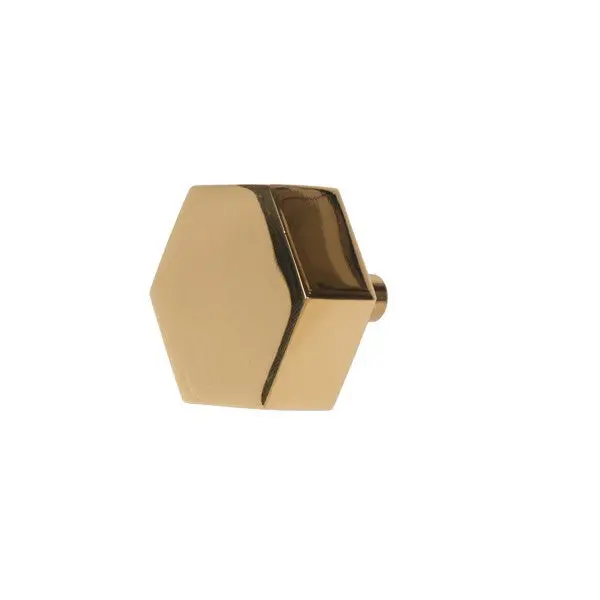Hexagonal Brass-Finish Cabinet Knob 1