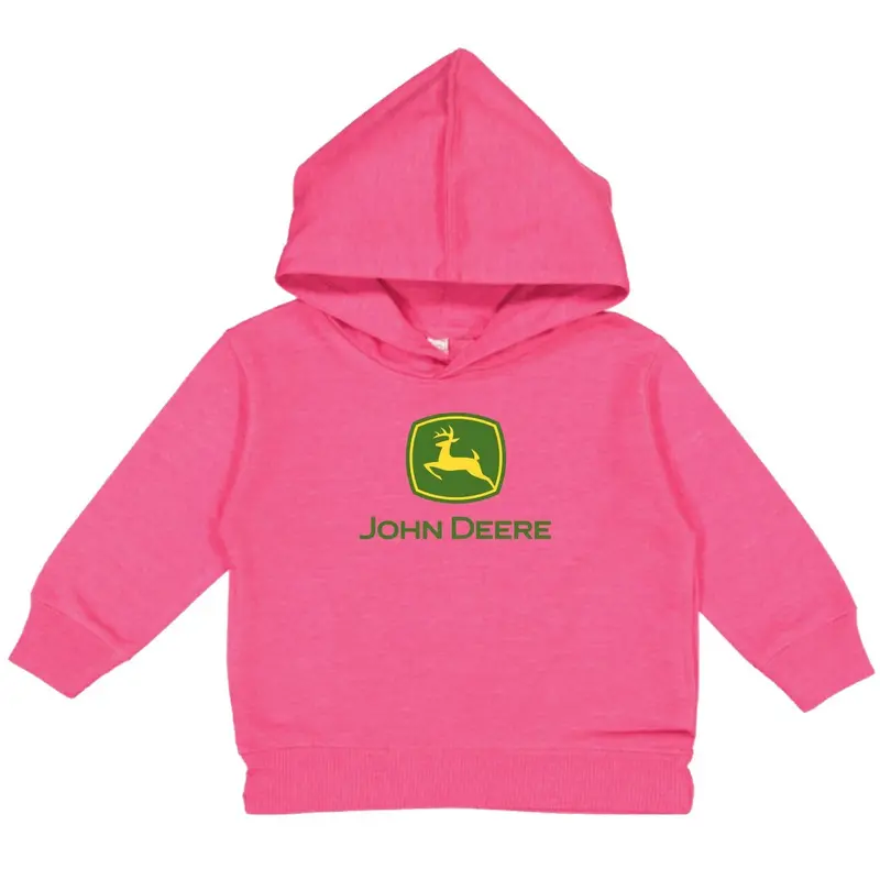 Hot Pink Hoodie For Youth Girls With Bold John Deere Branding 1