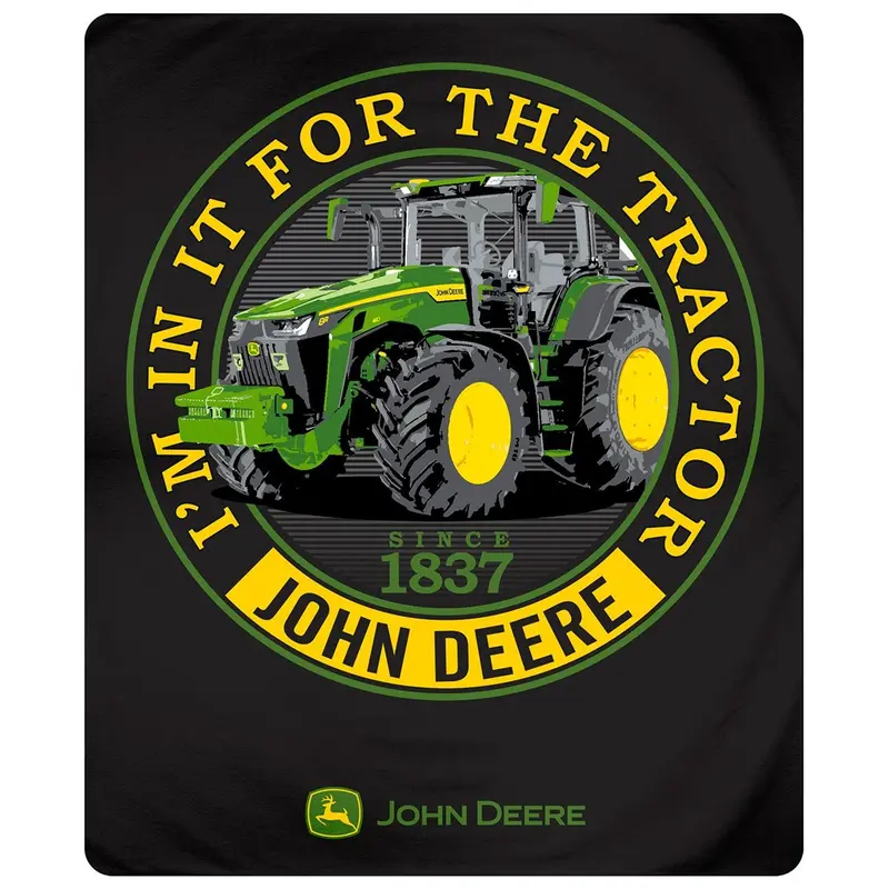 John Deere 'Black In It For Tractor' Throw Blanket 1