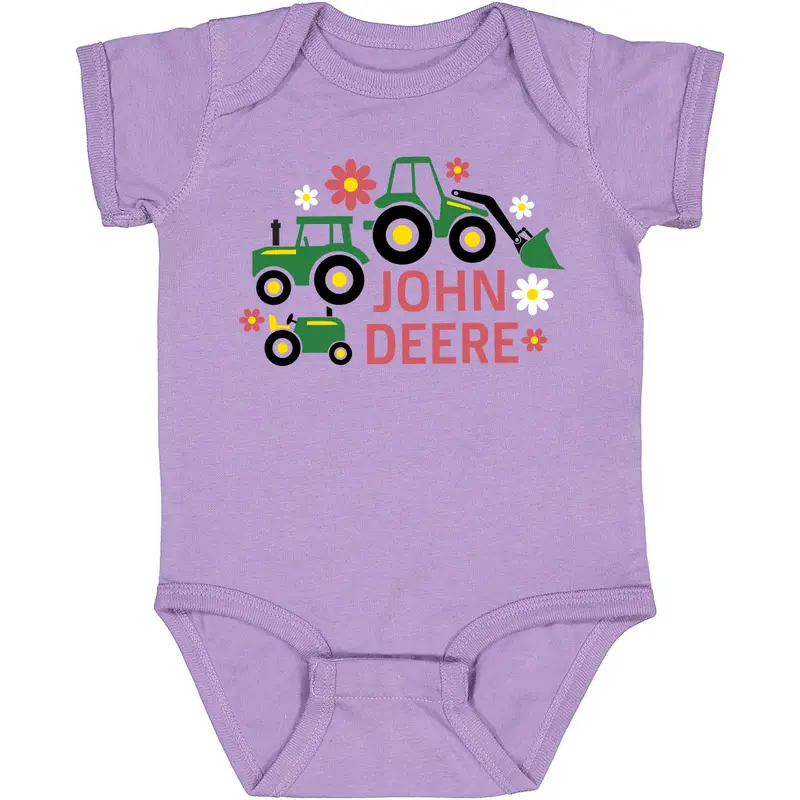 John Deere Infant Girl Bodysuit With Tractor And Floral Design 1
