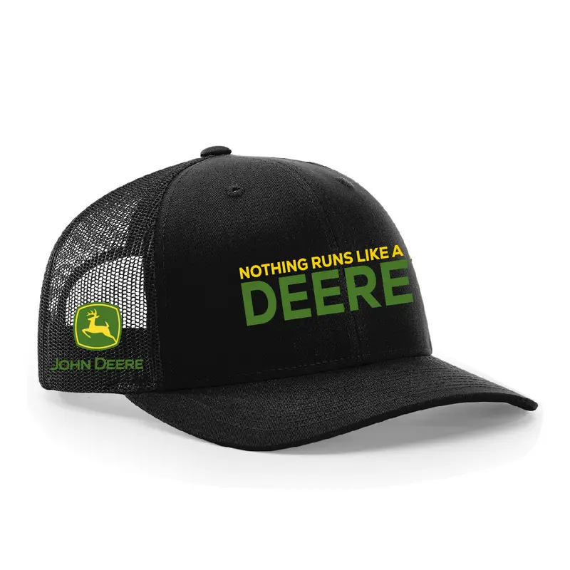 John Deere Men’S Black Adjustable Hat With ‘Nothing Runs Like A Deere’ Design 1