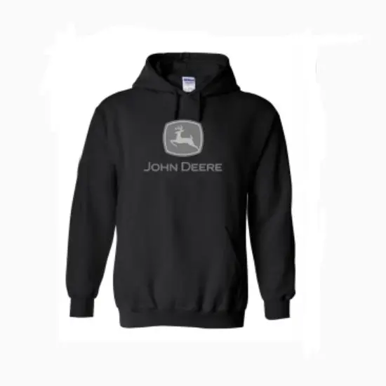 John Deere Men’S Black Fleece Hoodie With Embroidered Logo 1