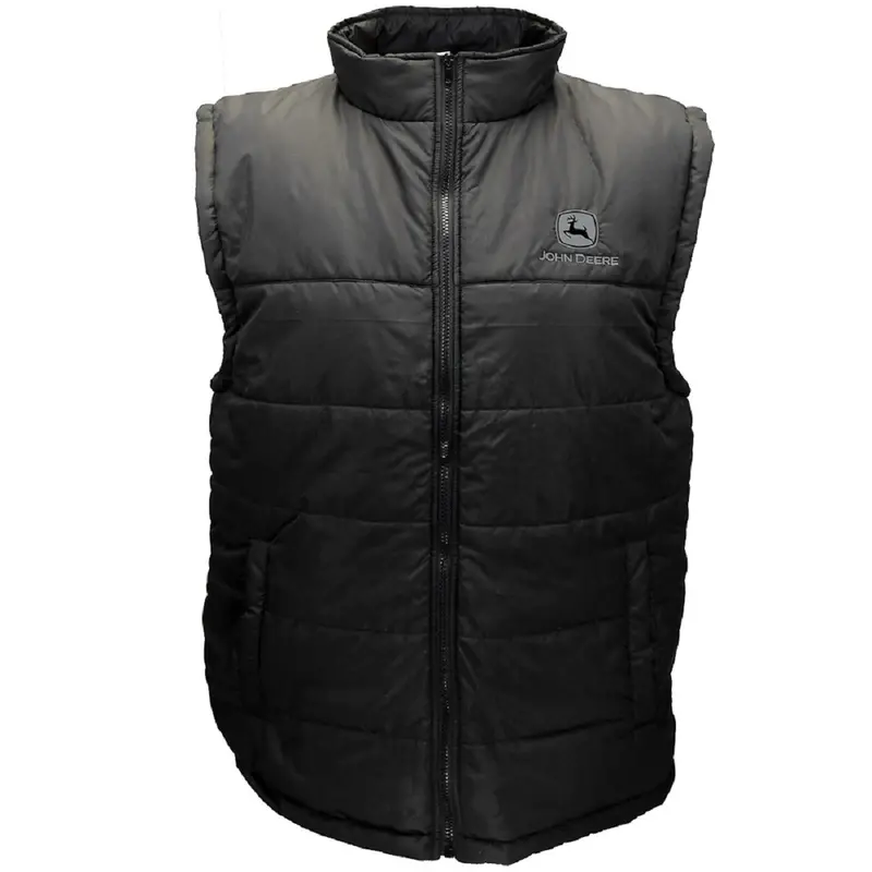 John Deere Men'S Black Quilted Vest With Zipper Front 1