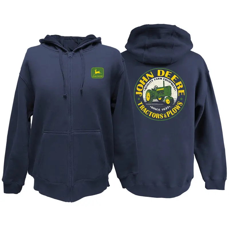 John Deere Men'S Navy Tractors & Plows Full-Zip Hoodie 1
