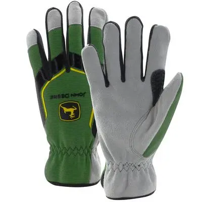 John Deere Spandex-Backed Cowhide Work Gloves (Green) 1