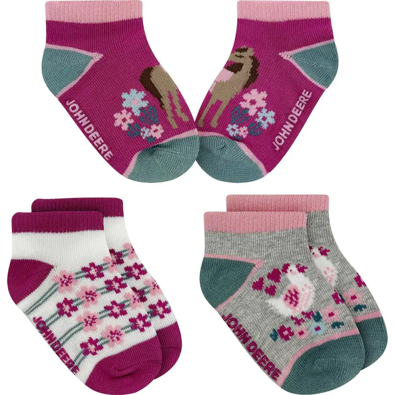 John Deere Toddler Girls’ 3-Pack Short Socks – Tractor Print 1