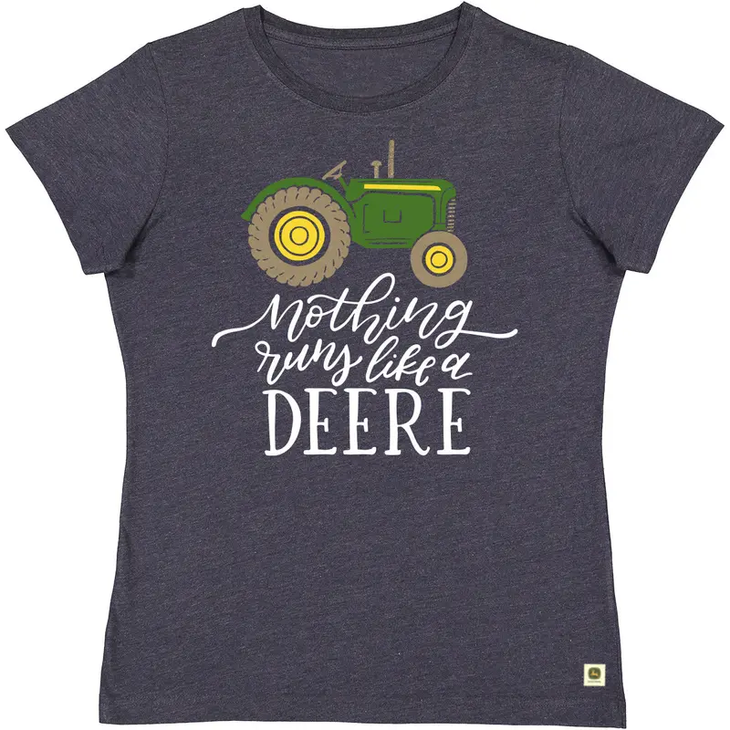 John Deere Women’S Crew-Neck T-Shirt Featuring ‘Nothing Runs Like A Deere’ Slogan 1